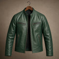 Bulden | Leather Jacket Zip Front Snap Collar Green – Product Photo