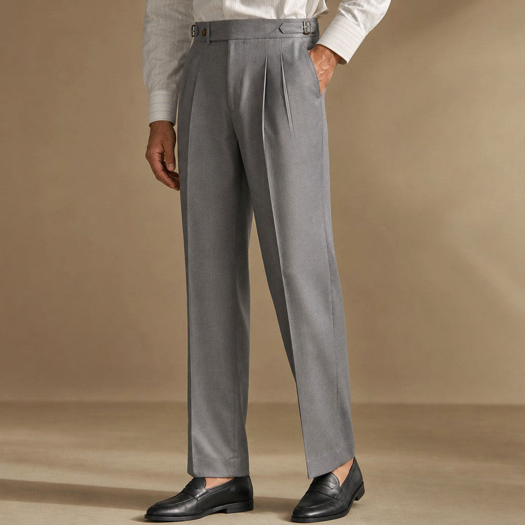 Buldex | Dress Pants Stretch Cotton Twill Tailored Leg Grey – Side Angle View