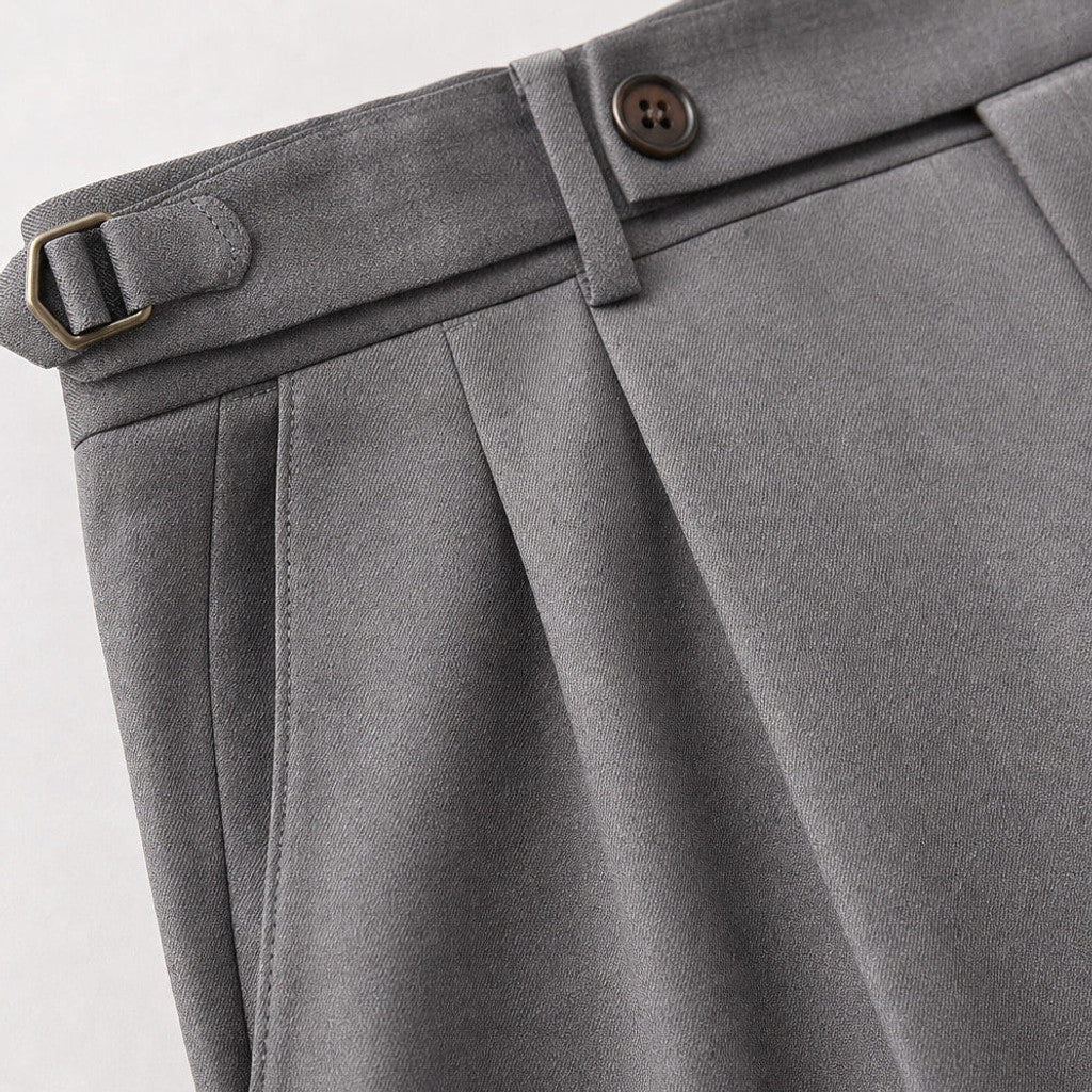 Buldex | Dress Pants Stretch Cotton Twill Tailored Leg Grey – Fabric and Detail Close-Up