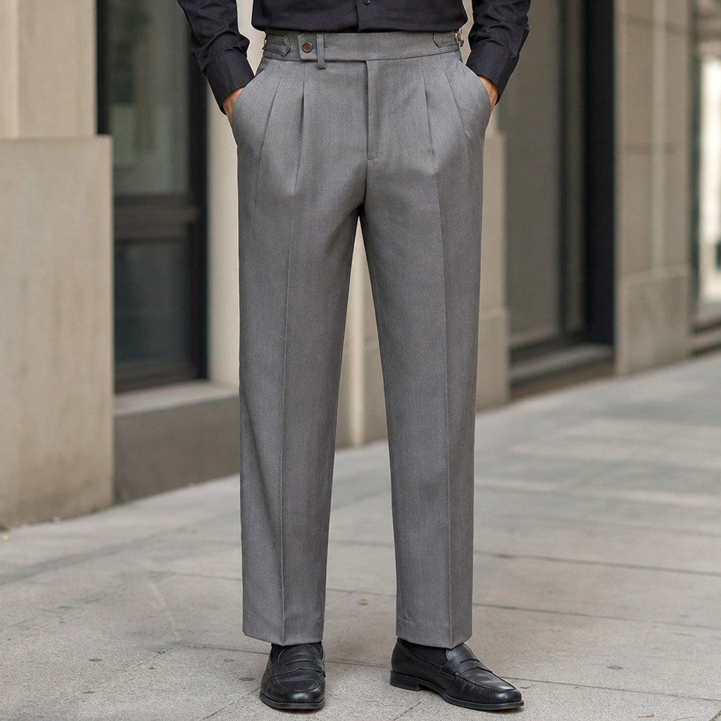 Buldex | Dress Pants Stretch Cotton Twill Tailored Leg Grey – Styled Editorial Shot