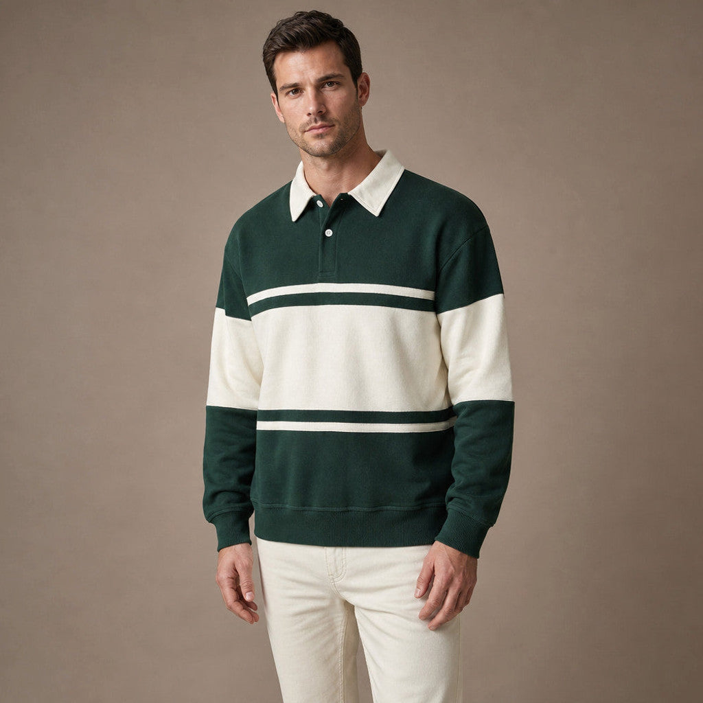Caldbeck | Knitted Polo Shirt Cotton Winter Knit Dark Green – Side Angle View