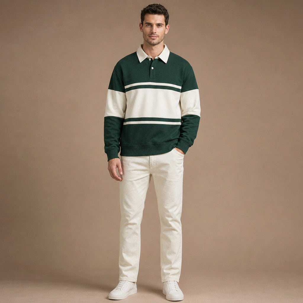 Caldbeck | Knitted Polo Shirt Cotton Winter Knit Dark Green – Full Look