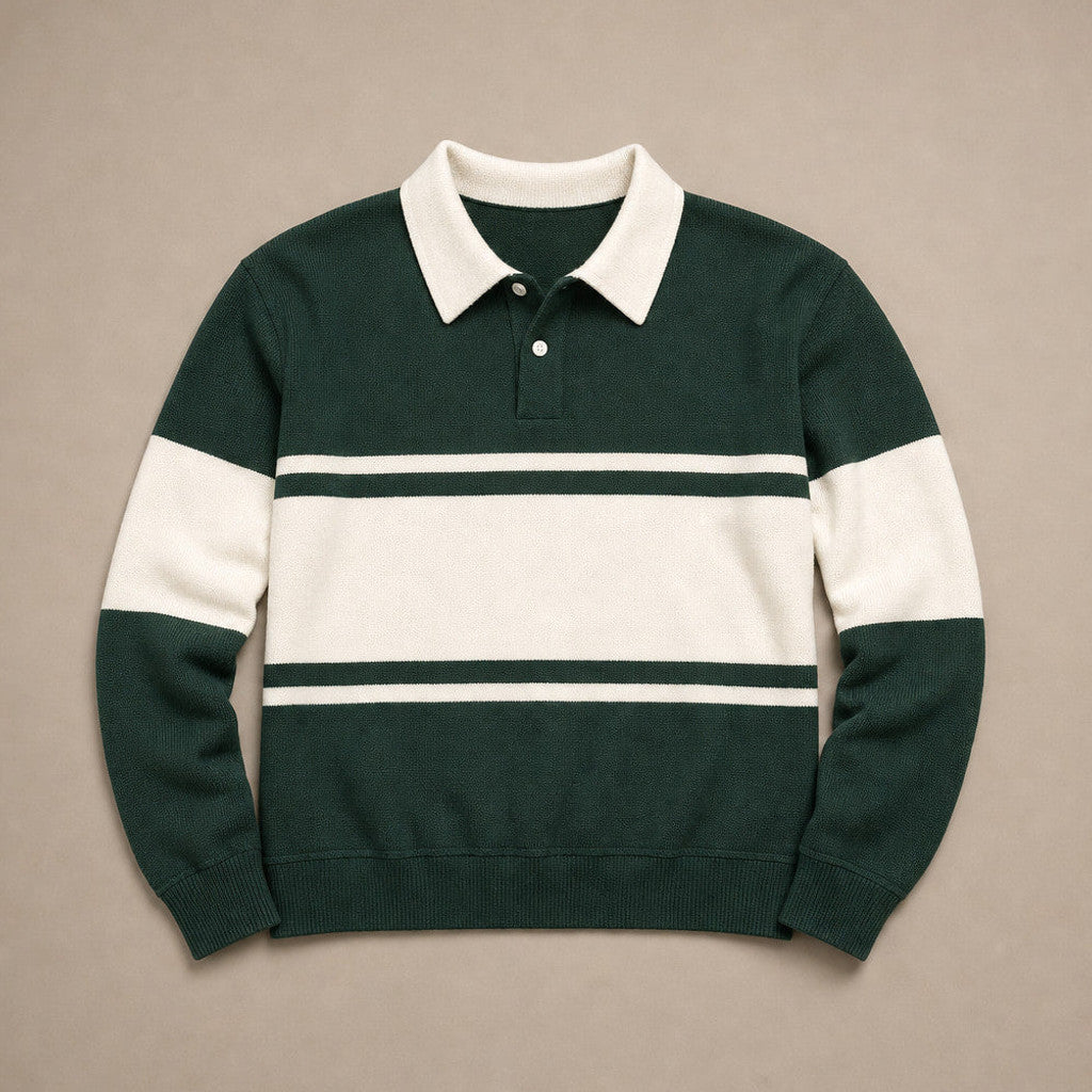 Caldbeck | Knitted Polo Shirt Cotton Winter Knit Dark Green – Product Photo