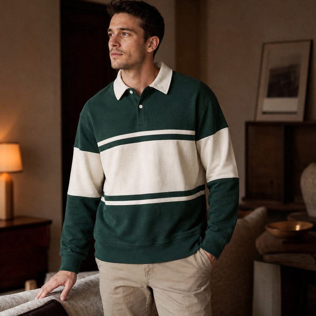 Caldbeck | Knitted Polo Shirt Cotton Winter Knit Dark Green – Styled Editorial Shot