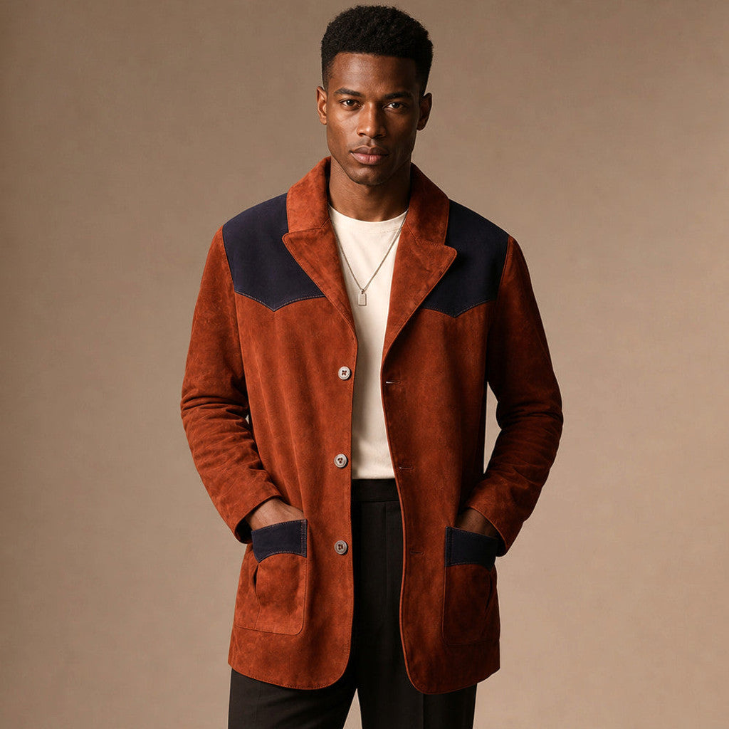 Calderon | Suede Blazer Contrast Patches Rust Brown – Product Photo