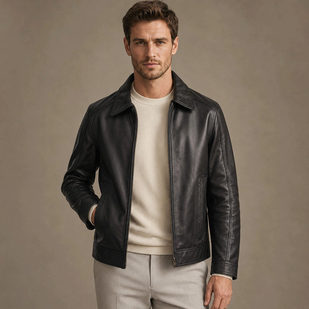 Calderwood | Leather Biker Jacket Sheepskin Black – Product Photo