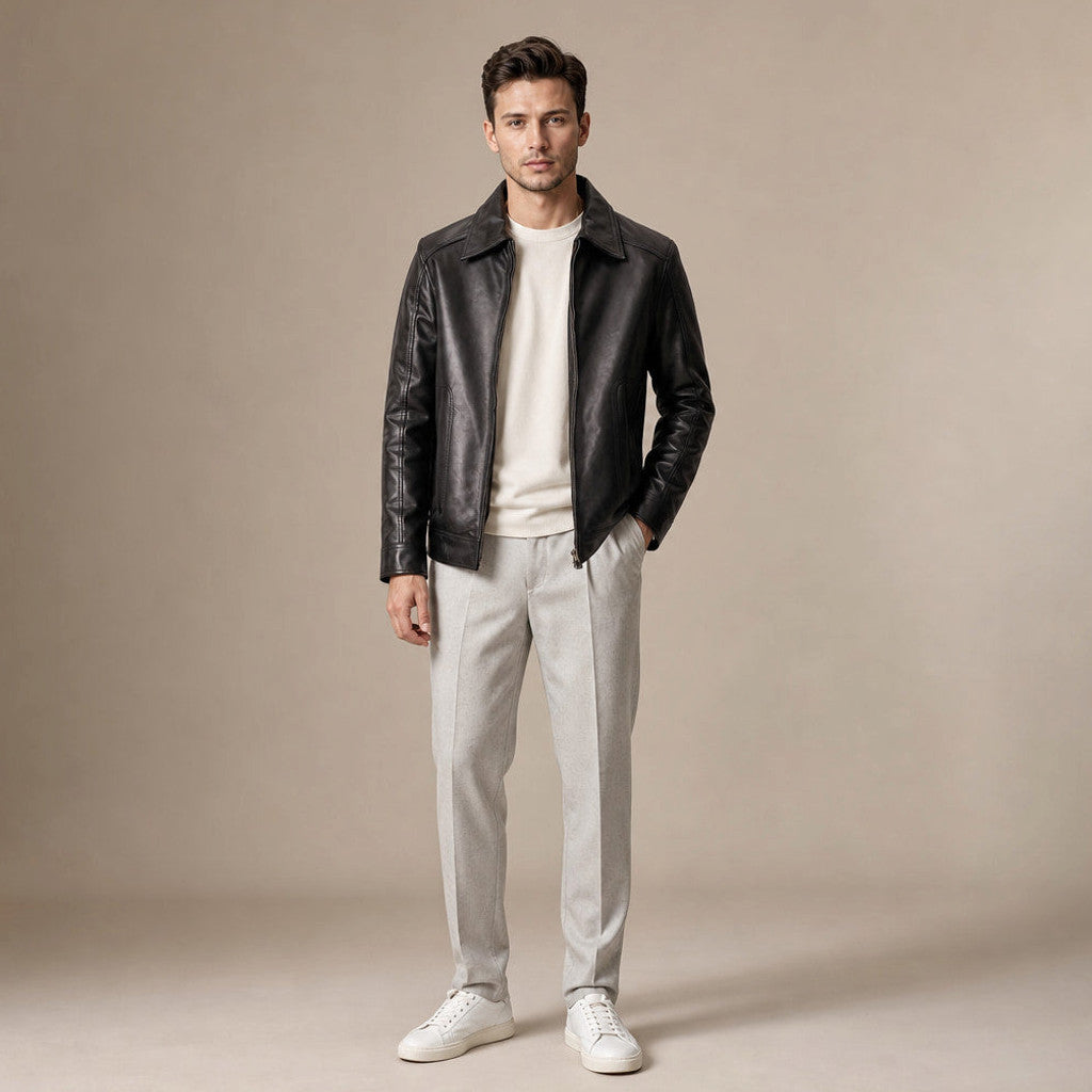 Calderwood | Leather Biker Jacket Sheepskin Black – Product Photo