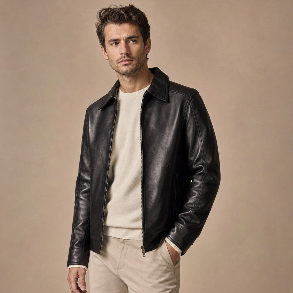 Calderwood | Leather Biker Jacket Sheepskin Black – Product Photo