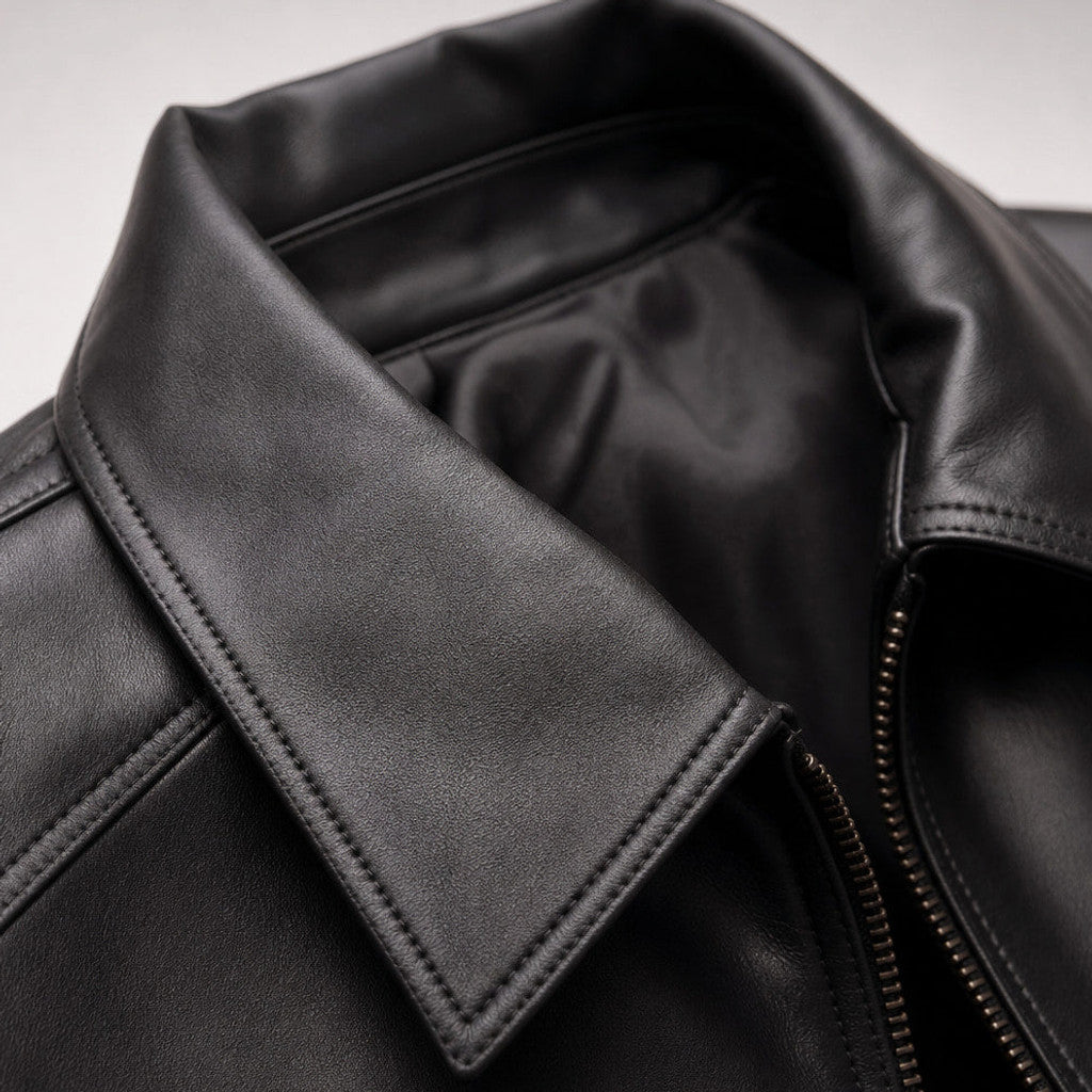 Calderwood | Leather Biker Jacket Sheepskin Black – Product Photo