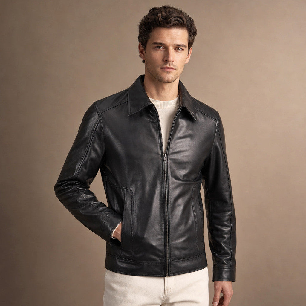Calderwood | Leather Biker Jacket Sheepskin Black – Product Photo