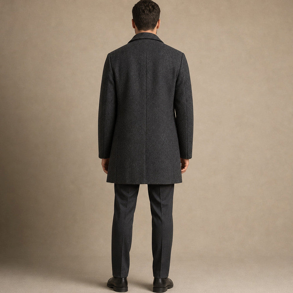 Calhoun | Wool Coat Mid-Length Quilted Lining Charcoal – Full Look