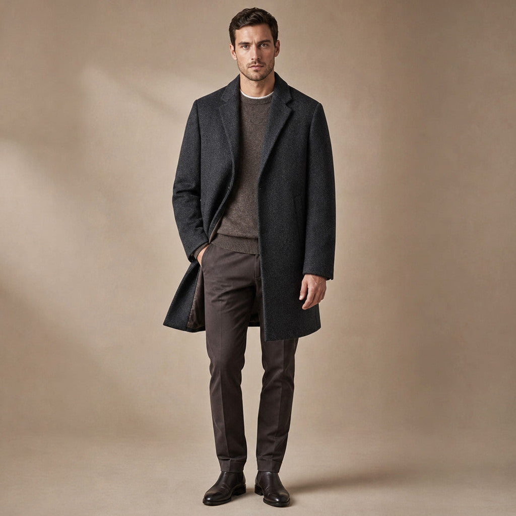 Calhoun | Wool Coat Mid-Length Quilted Lining in Charcoal – Premium Editorial