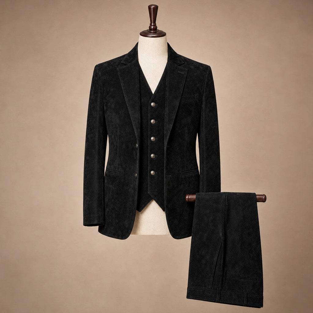 Calverly | Waistcoat Suede Five Button Black – Product Photo