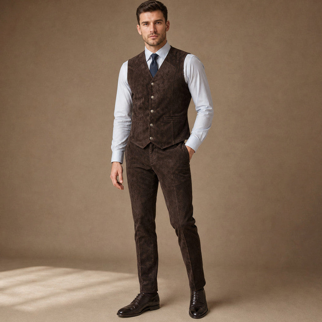 Calverly | Waistcoat Suede Five Button in Brown – Premium Editorial