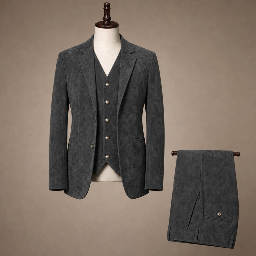 Calverly | Waistcoat Suede Five Button Dark Grey – Product Photo