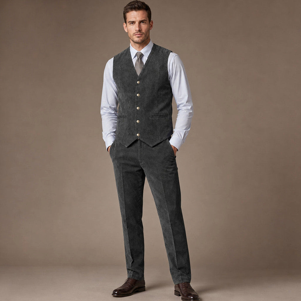 Calverly | Waistcoat Suede Five Button in Dark Grey – Premium Editorial