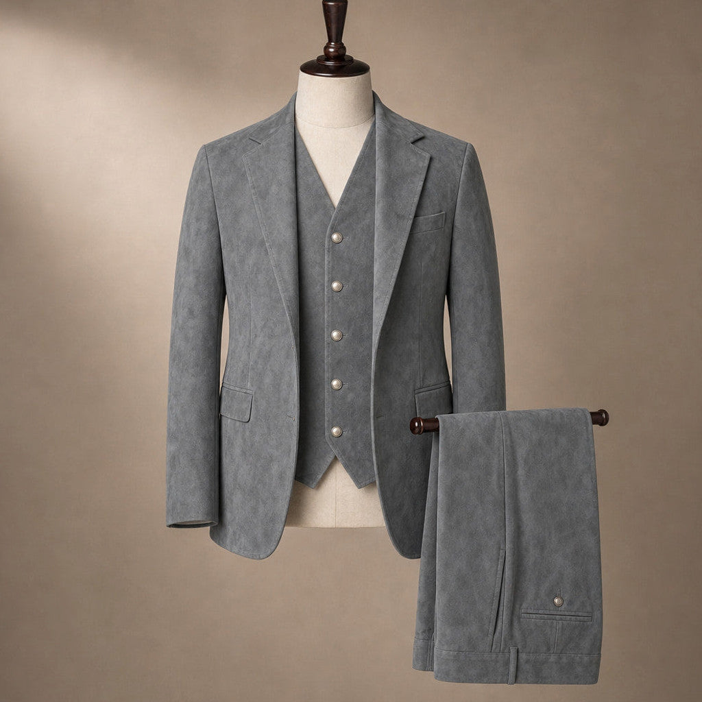 Calverly | Waistcoat Suede Five Button Grey – Product Photo