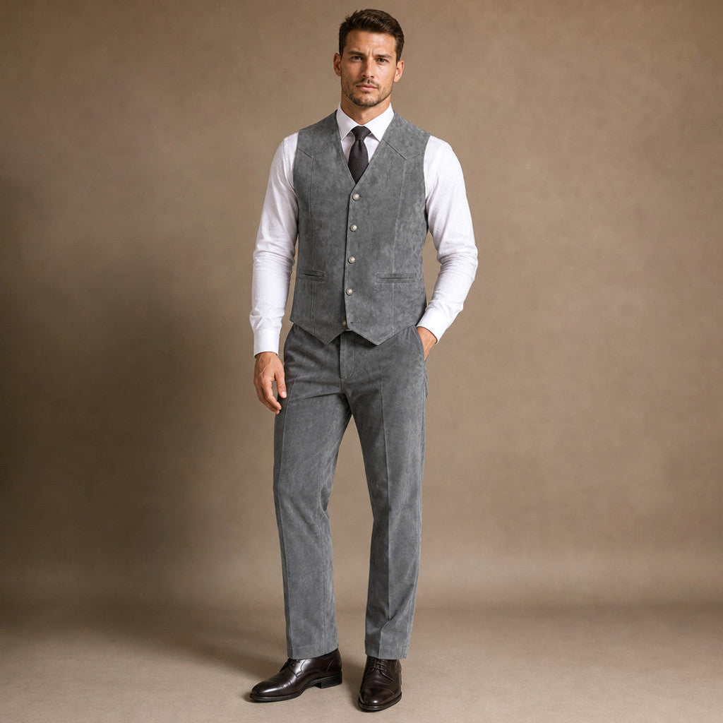 Calverly | Waistcoat Suede Five Button in Grey – Premium Editorial