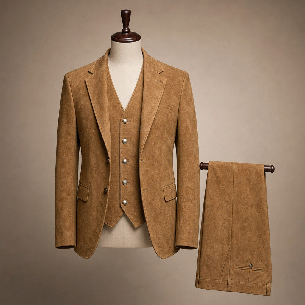 Calverly | Waistcoat Suede Five Button Khaki – Product Photo