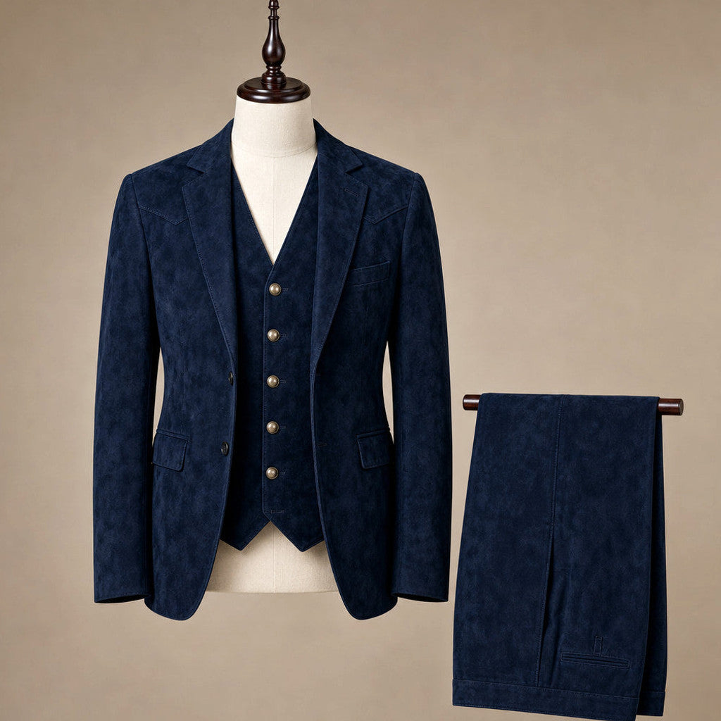 Calverly | Waistcoat Suede Five Button Navy – Product Photo