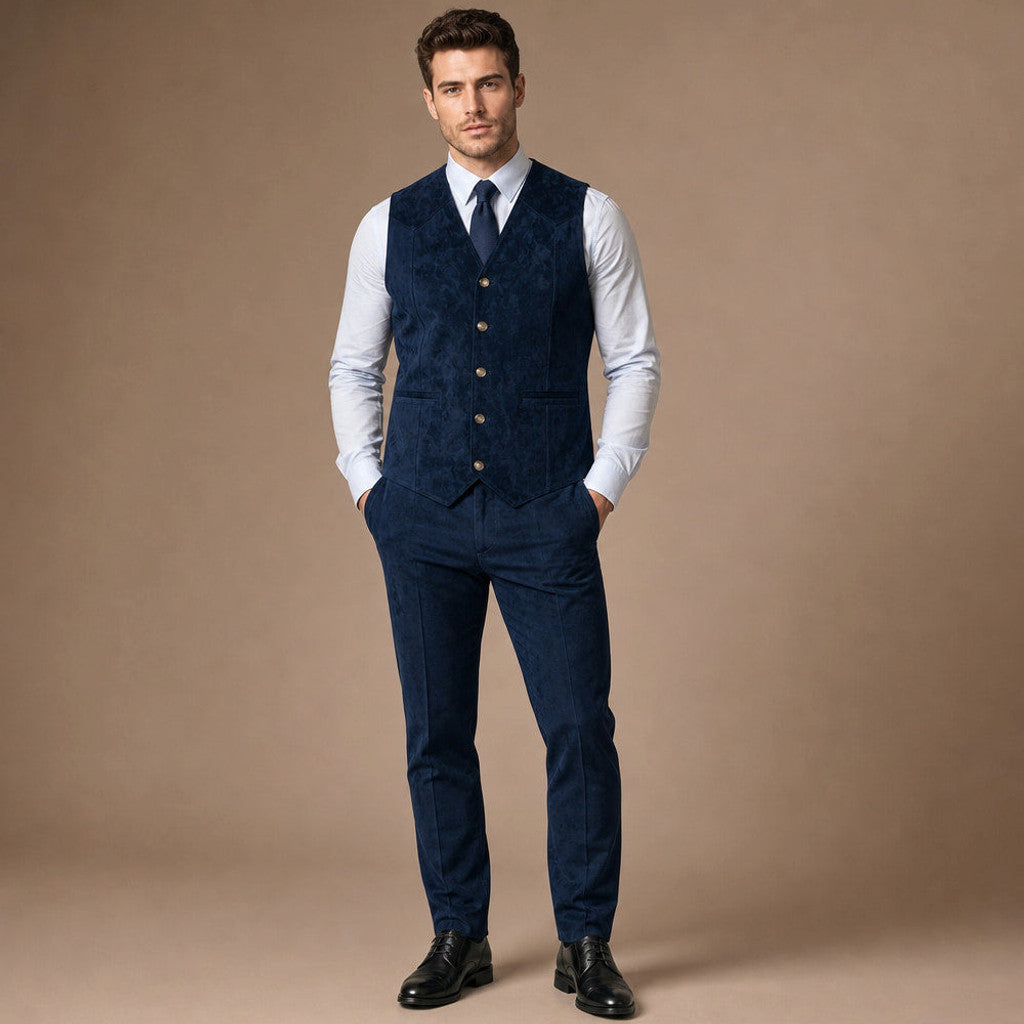 Calverly | Waistcoat Suede Five Button in Navy – Premium Editorial