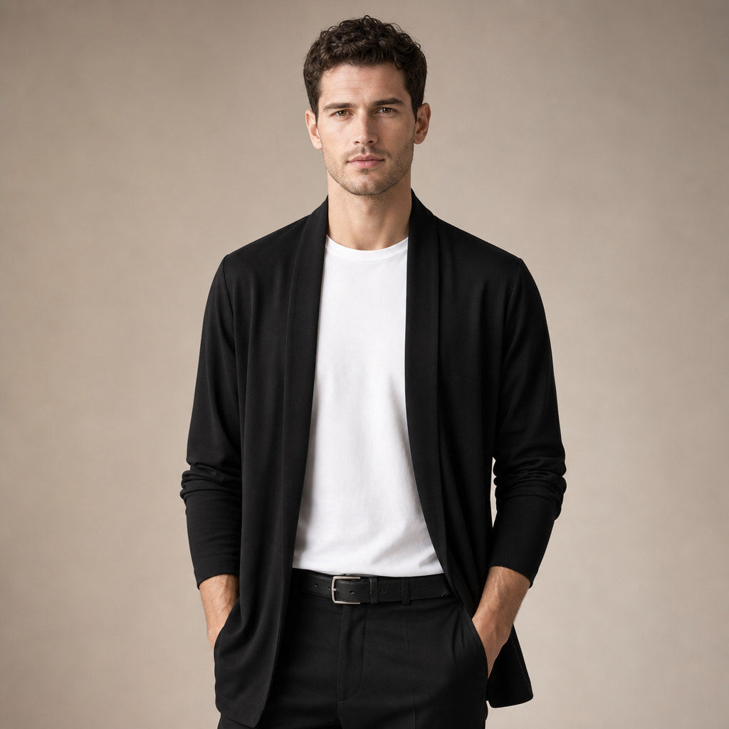 Cardigan Open Front Relaxed Fit Long Sleeve in Black – Tomosino Premium Menswear