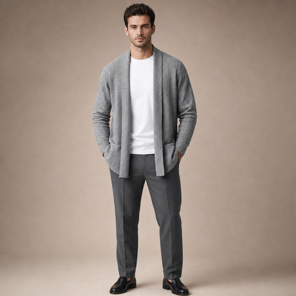 Cardigan Open Front Relaxed Fit Long Sleeve in Gray – Tomosino Premium Menswear