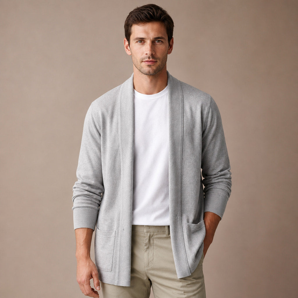 Cardigan Open Front Relaxed Fit Long Sleeve in Light Gray – Tomosino Premium Menswear