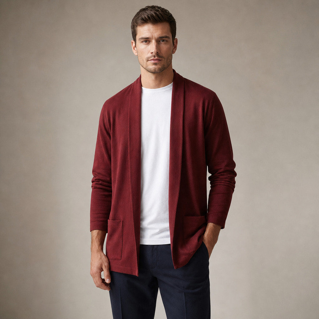 Cardigan Open Front Relaxed Fit Long Sleeve in Red – Tomosino Premium Menswear
