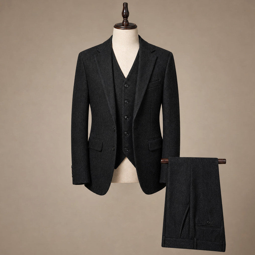 Camdon | Herringbone Waistcoat Adjustable Back Strap Black – Product Photo