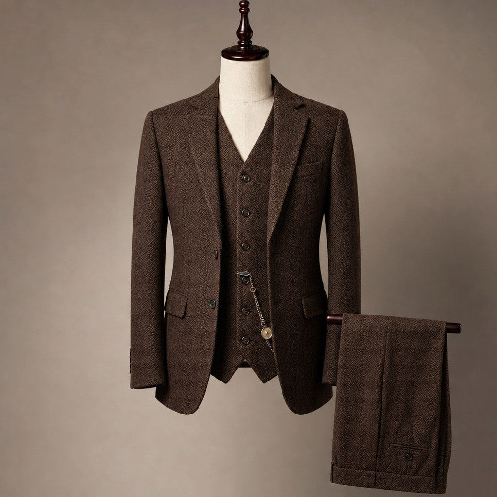 Camdon | Herringbone Waistcoat Adjustable Back Strap Brown – Product Photo