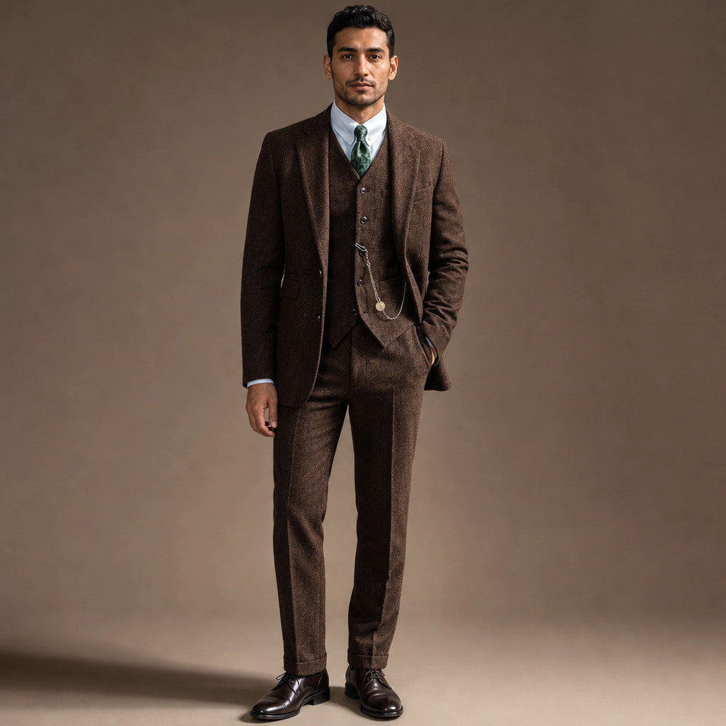 Camdon | Herringbone Waistcoat Adjustable Back Strap in Brown – Premium Editorial