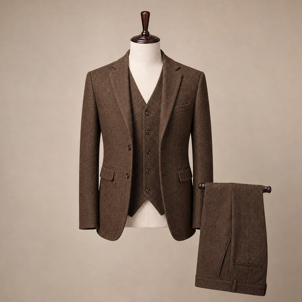 Camdon | Herringbone Waistcoat Adjustable Back Strap Coffee – Product Photo