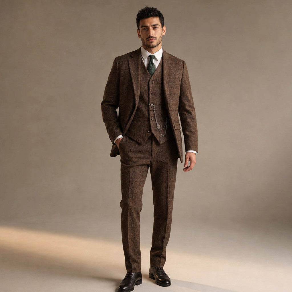 Camdon | Herringbone Waistcoat Adjustable Back Strap in Coffee – Premium Editorial