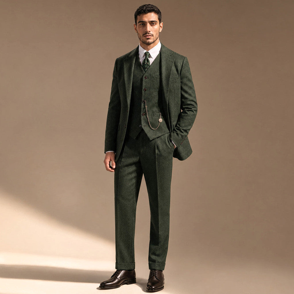 Camdon | Herringbone Waistcoat Adjustable Back Strap in Dark Green – Premium Editorial