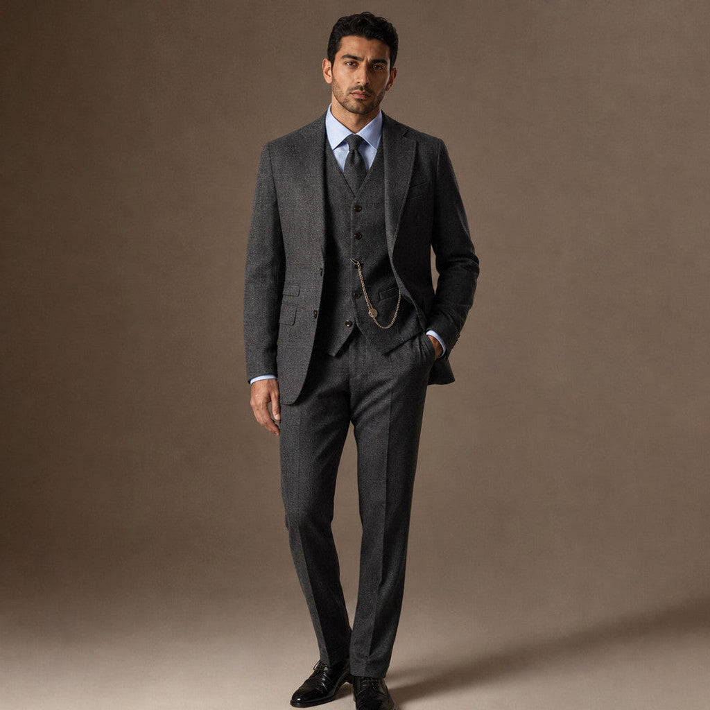 Camdon | Herringbone Waistcoat Adjustable Back Strap in Dark Grey – Premium Editorial