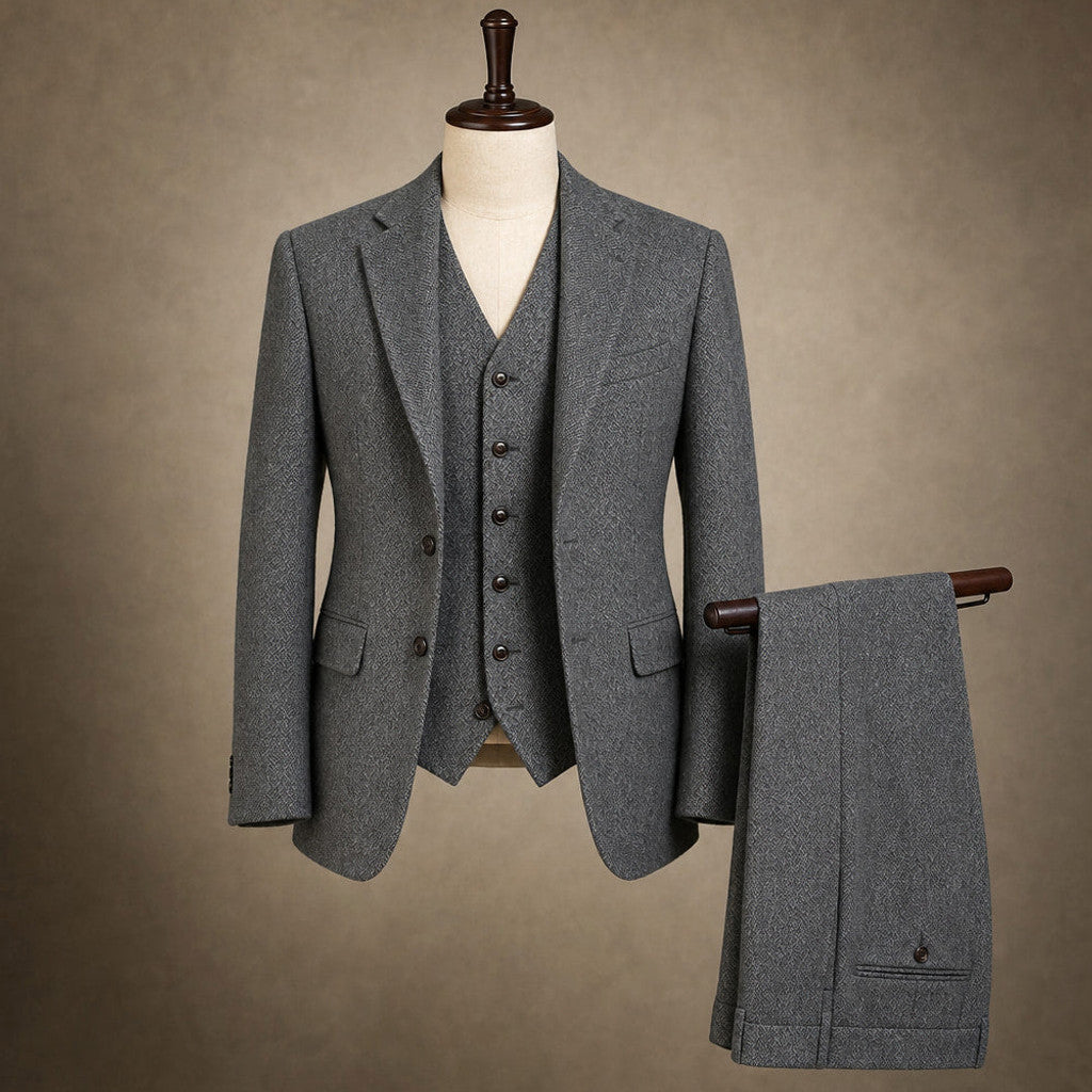Camdon | Herringbone Waistcoat Adjustable Back Strap Grey – Product Photo