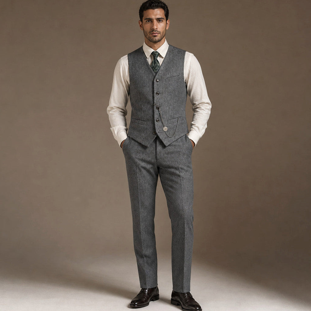 Camdon | Herringbone Waistcoat Adjustable Back Strap in Grey – Premium Editorial