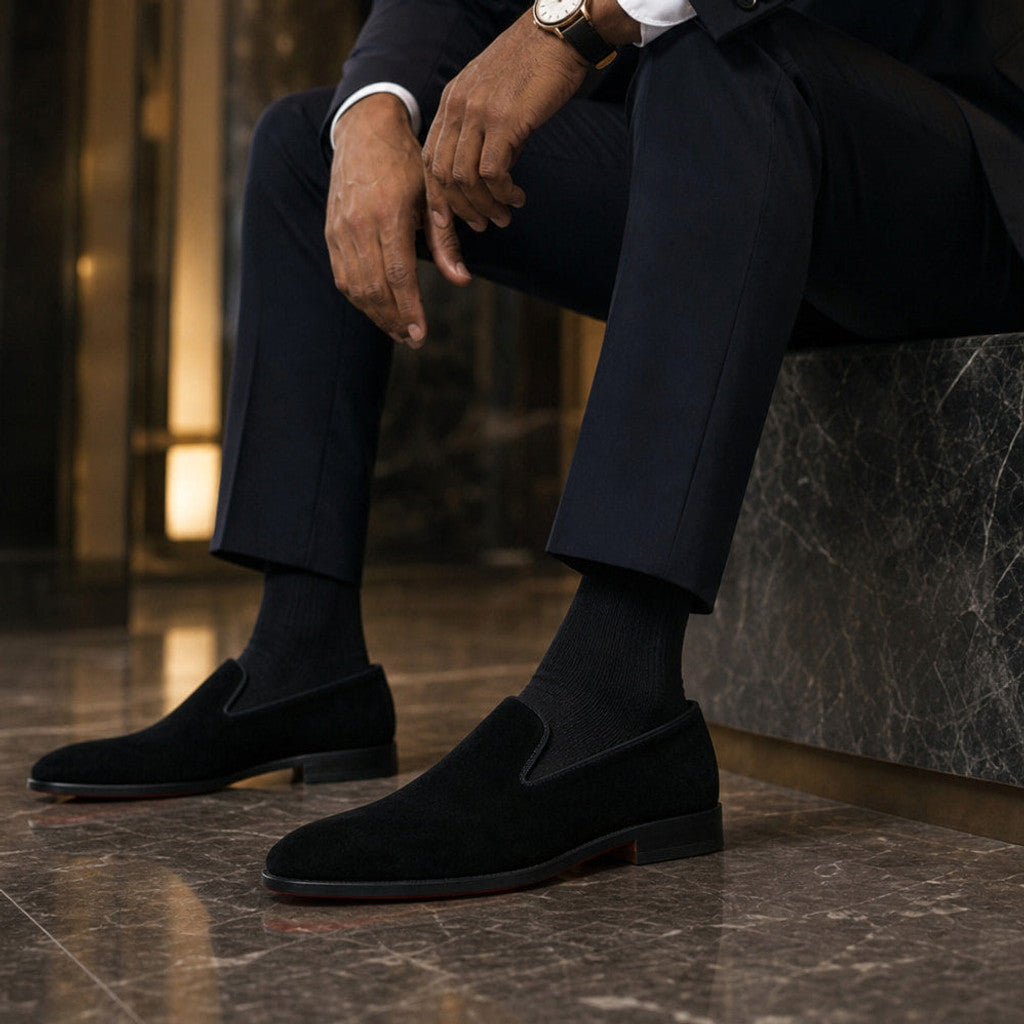 Camex | Suede Loafers Slip On Black – Side Angle View