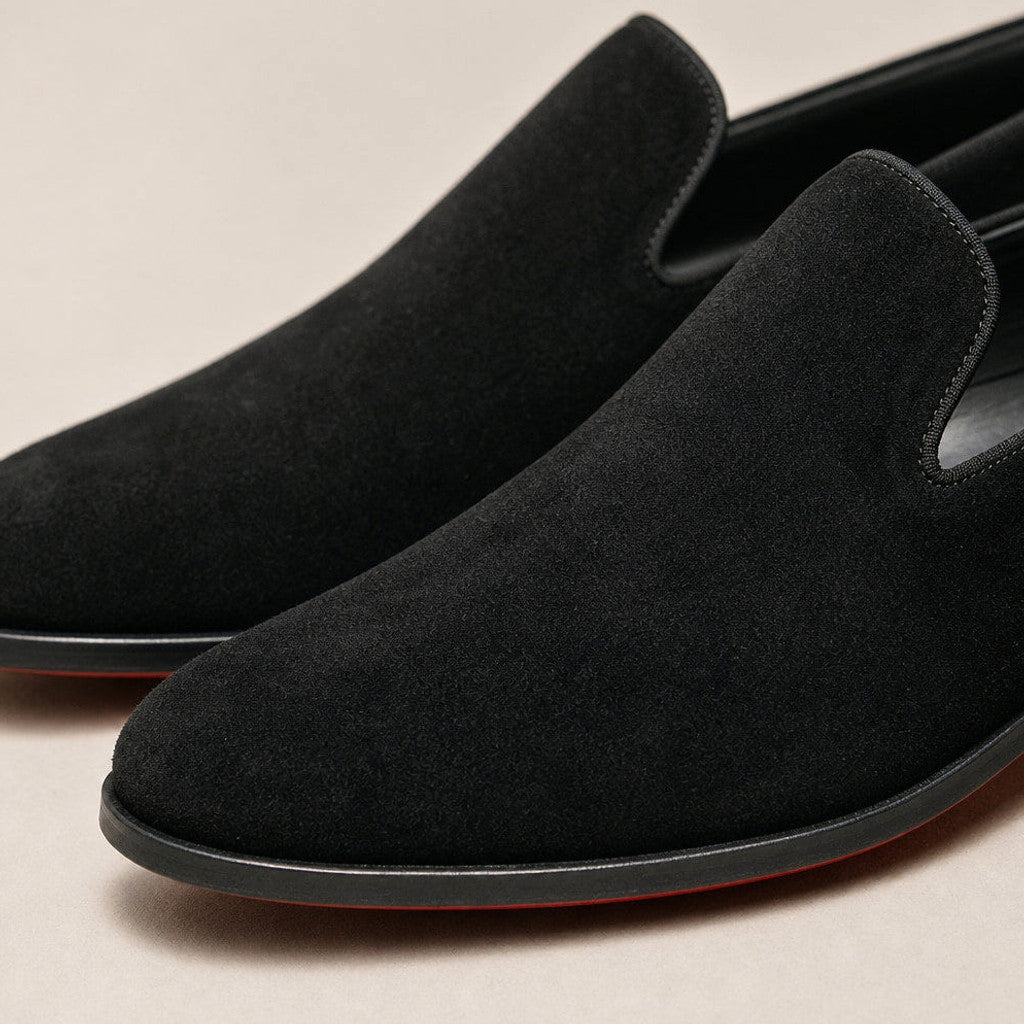 Camex | Suede Loafers Slip On Black – Fabric and Detail Close-Up