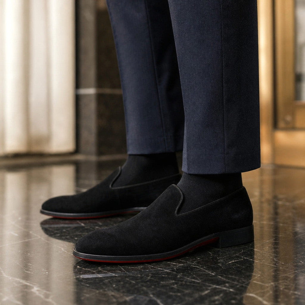 Camex | Suede Loafers Slip On Black – Styled Editorial Shot