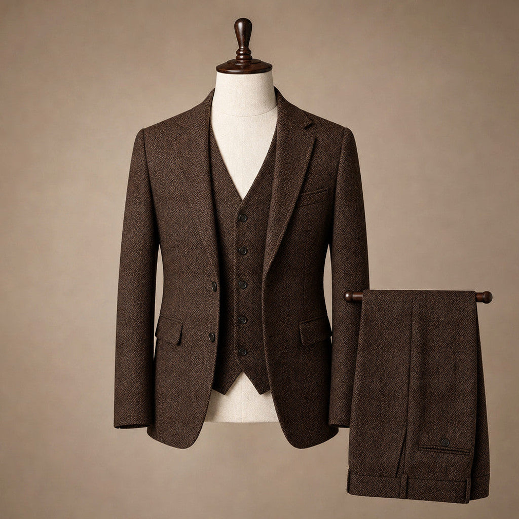 Canron | Herringbone Waistcoat Single Breasted Brown – Product Photo