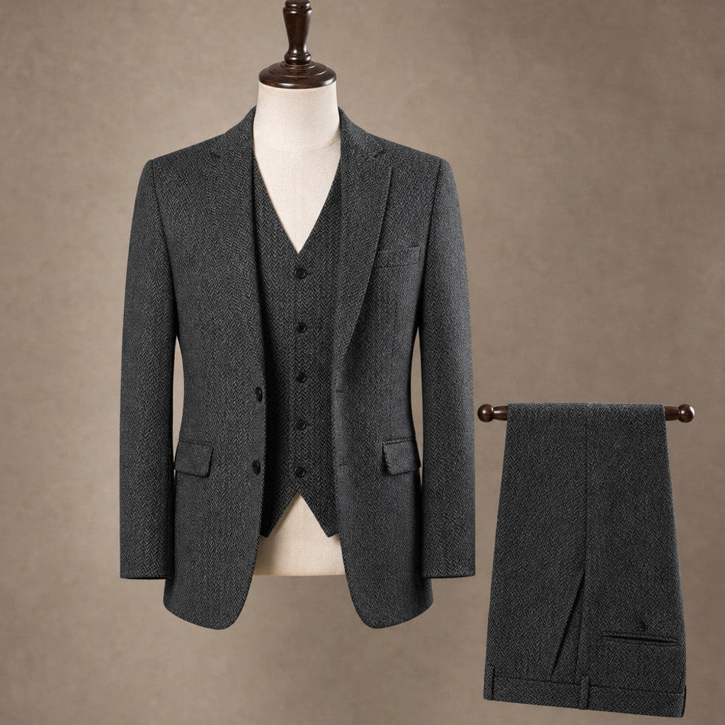 Canron | Herringbone Waistcoat Single Breasted Dark Grey – Product Photo
