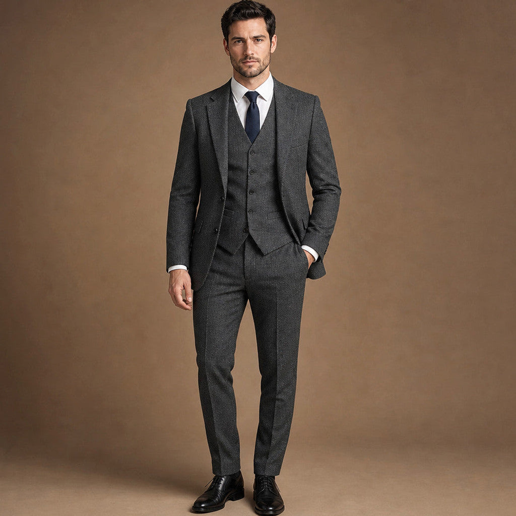 Canron | Herringbone Waistcoat Single Breasted in Dark Grey – Premium Editorial