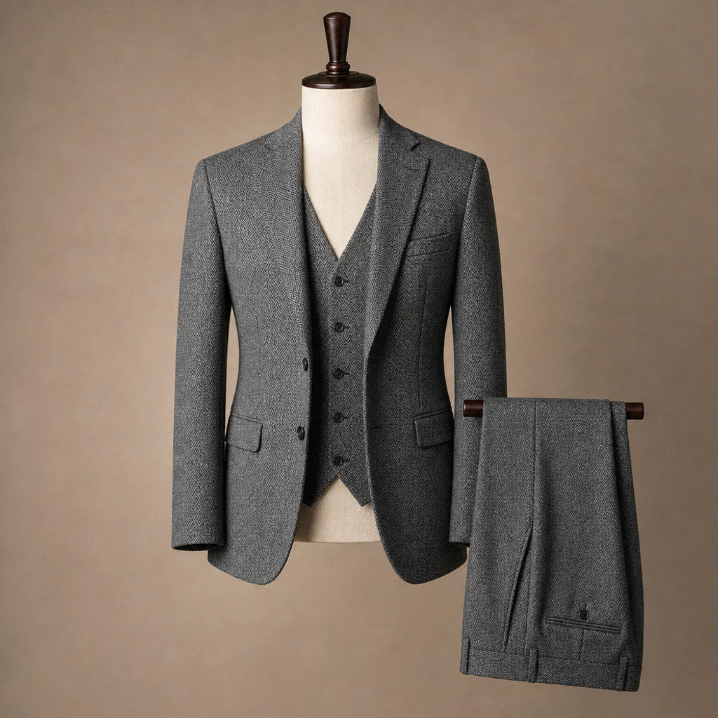 Canron | Herringbone Waistcoat Single Breasted Grey – Product Photo