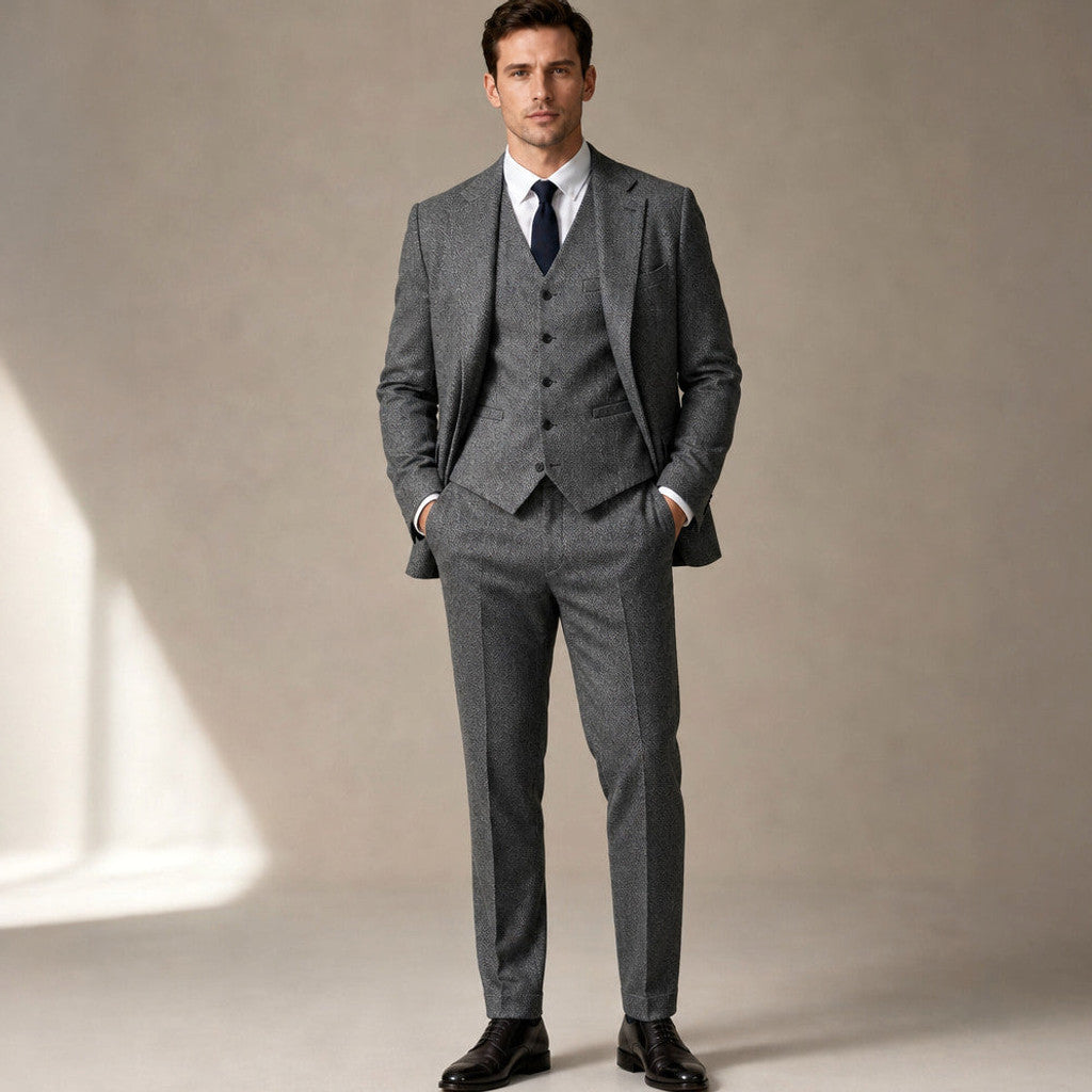 Canron | Herringbone Waistcoat Single Breasted in Grey – Premium Editorial