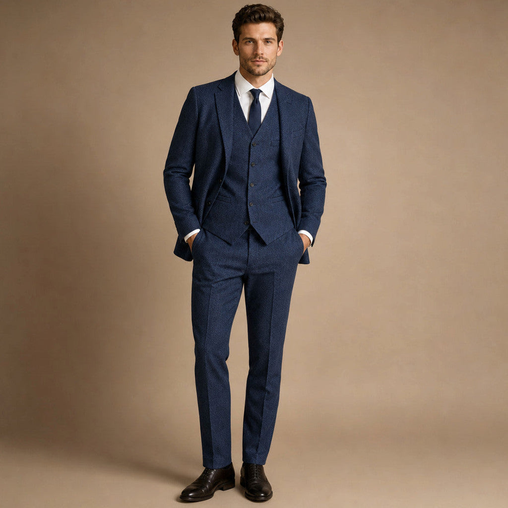 Canron | Herringbone Waistcoat Single Breasted in Navy – Premium Editorial