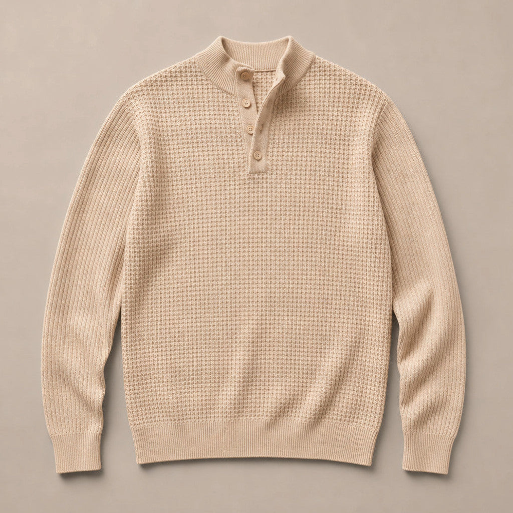 Capron | Henley Jumper Mock Neck Waffle Knit Apricot – Product Photo