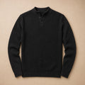Capron | Henley Jumper Mock Neck Waffle Knit Black – Product Photo