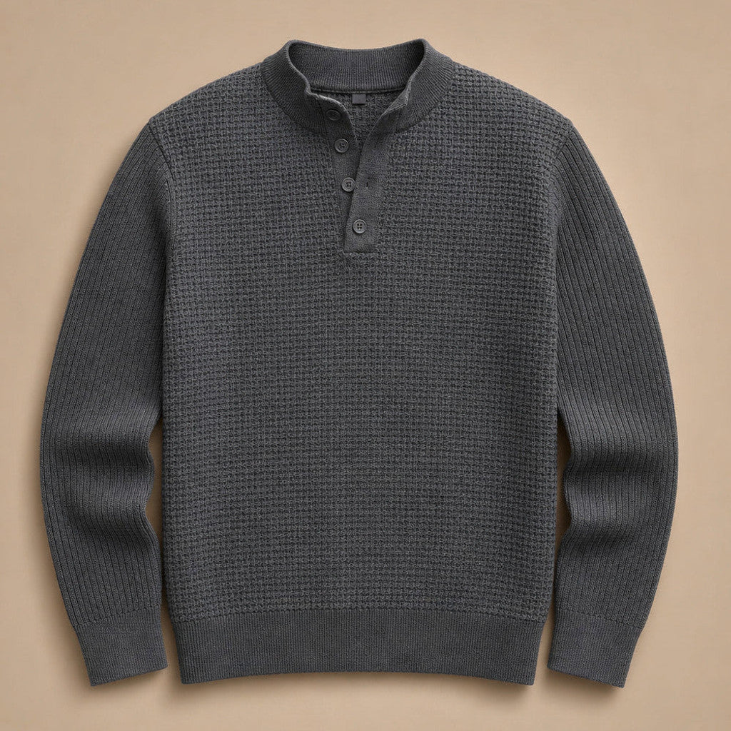 Capron | Henley Jumper Mock Neck Waffle Knit Dark Gray – Product Photo